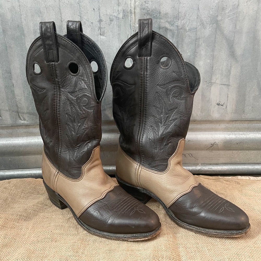 Double H Cowboy Boots Bullrider Style Two Tone Aeroglide Rodeo Saddle Vamp USA 9
